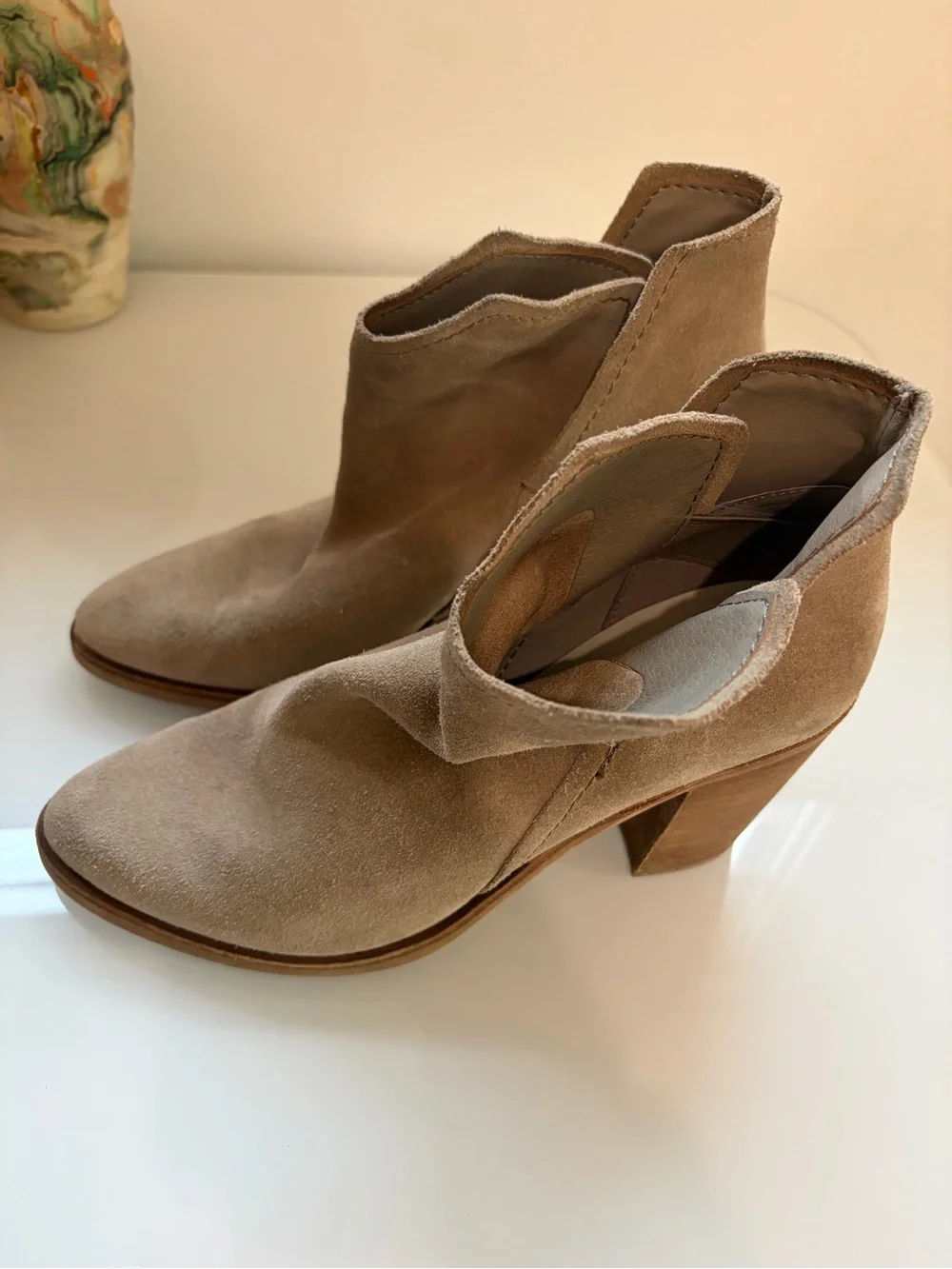 Dolce Vita Taupe Suede Ankle Booties with Block Heel